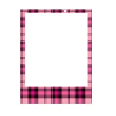 a pink and black plaid photo frame on a white background with space in the middle