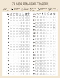 75 Hard Workout Ideas, 75 Hard Challenge Tracker, Aesthetic Planners, Printable Habit Tracker