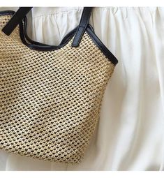 Straw Woven Fishnet Tote Bag with Inner Pouch, Retro Vibes, Summer Bag – Elena Handbags Black Beach Bag For Vacation, Casual Basket Shoulder Bag For Beach Season, Trendy Crochet Bag For Beach Season With Open Weave, Large Capacity Basket Beach Bag For Summer, Trendy Open Weave Beach Bag, Trendy Summer Basket Straw Bag, Summer Large Capacity Straw Bag With Double Handles, Trendy Summer Beach Bag For Shopping, Large Capacity Bucket Bag For Summer Shopping