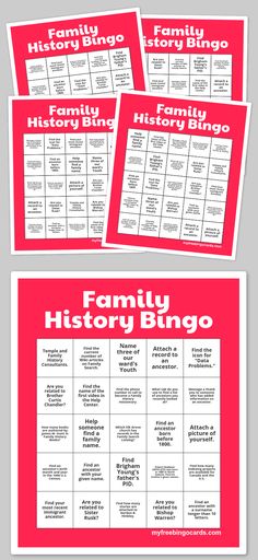 four red and white flyers with the words reminiscence bingo written on them