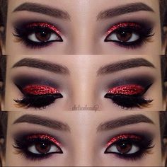 Make Up Yeux, Trucco Smokey Eye, Cheer Makeup, Devil Makeup, Halloween Make-up Looks, Red Halloween, Christmas Eye Makeup