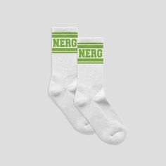 Design: White & Green, soft mid-calf socks. Featuring a sleek and stylish woven green-NERG logo on both sides, adding a touch of athleticism and brand identity to your outfit for athletics and leisure activities. Material: Our socks are crafted from a blend of high-quality, breathable materials, including 85% combed cotton, 10% nylon, and 5% spandex. This blend ensures both comfort and durability, making them ideal for prolonged wear. Care Instructions: Machine washable Size: One Size/ Fits US m Leisure Activities, Calf Socks, Mid Calf, Combed Cotton, Kids Accessories, Brand Identity, Socks, ? Logo, Green