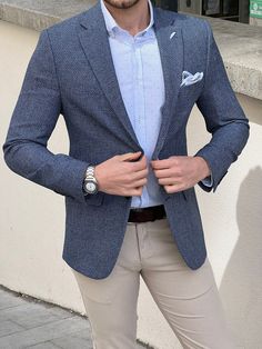 Ben Slim Fit High Quality Knitted Blue Blazer Blue Pattern Blazer Outfit Men, New Blazer Design For Men, Light Blue Jacket, Blue Jacket Men, Smart Jackets, Business Jacket, Mens Blazer