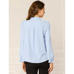 Take this chiffon top for a day-to-night outfit. This solid color blouse is crafted from a lightweight fabric, which is comfortable to wear and brings you a more enjoyable office time. It flatteringly falls over the figure and features long sleeves with ruffled cuffs, and partially layered details from the neckline that forms a ruffle to add a feminine touch. This button-up top features a hidden placket which will make it more sophisticated. Chic Chiffon Tops For Work, Elegant Chiffon Top For Office Wear, Long Sleeve Chiffon Top For Office, Long Sleeve Chiffon Blouse For Daywear, Feminine Chiffon Top For Work, Solid Chiffon Tops For Work, Elegant Solid Color Chiffon Blouse, Chiffon Blouse For Workwear, Chiffon Long Sleeve Tops