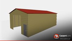 an image of a garage with red roof and sidewalls on the top floor