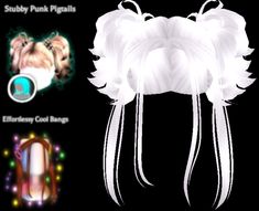 some white hair with different colored lights around it and the words sulhy punk pigtails