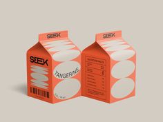 an orange carton with white circles on the front and side of it that says seex