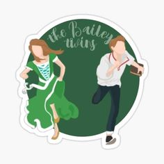 a sticker that says, the bailey twins with two people dancing in front of a green circle