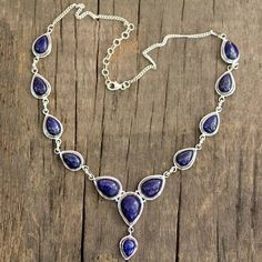 Lapis lazuli Y-necklace, 'Aura of Beauty' - Lapis Lazuli and Sterling Silver Necklace from India Silver Aura, Jewelry Wishlist, Pendant Designs, Ear Drop, Simple Silver Jewelry, Lapis Lazuli Jewelry, Silver Rings With Stones, Lapis Lazuli Necklace, Silver Heart Necklace