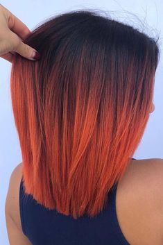 Ombre Hair Color For Medium Length Hair, Hair Dye Ideas For Short Hair, Copper Hair With Dark Roots, Orange And Black Hair, Orange Bob, Medium Ombre Hair, Ombre Hairstyles, Cheveux Oranges