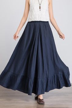 Blue Linen Skirt, Maxi Linen Skirt, Maxi Skirt Blue, Long Linen Skirt, Midi Circle Skirt, Green Floral Skirt, Bohemian Maxi Skirt, Flared Skater Skirt, Soft Navy Blue