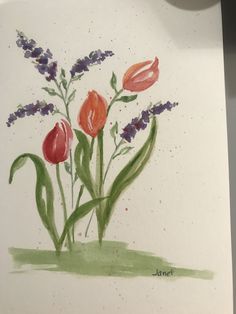 a drawing of some flowers on a piece of paper with watercolor pencils in it