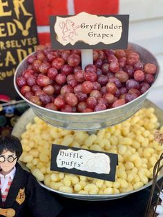 a harry potter birthday party with grapes and popcorn