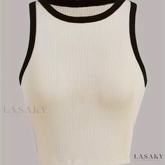 Lasaky - Stylish Sleeveless Contrast Trim Crew Neck Tank Top for Women - Perfect for Summer and Casual Wear Tank Top For Women, Top For Women, Crew Neck Top, Cami Tanks, Contrast Trim, Sleeveless Tank Top, Color Block, Knit Fabric, Collar Styles