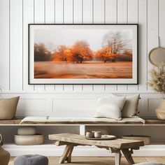 a living room scene with focus on the couch and coffee table in the foreground