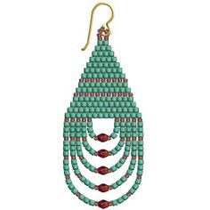 a beaded ornament hanging from a hook on a white background with red and green beads