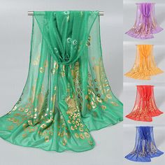 Top Rated Summer Scarf Chiffon Long Scarves Gold Peacock Print Wrap Shawl Pure Elegant, Women's Accessories Gold Peacock, Gold Scarf, Peacock Print, Hijab Scarf, Triangle Scarf, Lace Scarf, Wrap Shawl, Family Friend, Summer Scarves