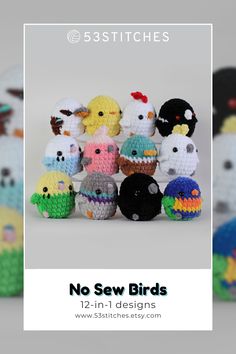 there are many small stuffed animals on this page, with the caption'no sew birds '