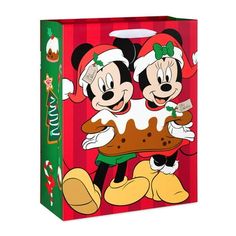 a mickey and minnie mouse christmas treat bag