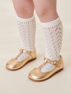 Discover Spanish special occasion clothing and shoes for kids, proudly made by artisans. Bar Shoes, Leather Making, Gold Girl, Stunning Shoes, Little Outfits, Girls Socks