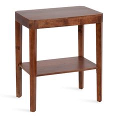 a small wooden table with one shelf on the side