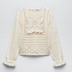 Condition- Brand New With Some Yellowing On Arm. Please See Photos For Flaws. Should Come Out In Wash - [ ] Like What You See But Not The Price. Make Me A Reasonable Offer! Don’t Be Shy! Cream Cotton Pointelle Knit Sweater, Casual Long Sleeve Crochet Lace Blouse, Knitted Cotton Long Sleeve Top, Winter Embroidered Knit Tops, Cotton Long Sleeve Pointelle Knit Sweater, Open Knit Long Sleeve Blouse For Fall, Long Sleeve Open Knit Blouse For Fall, Cotton Pointelle Knit Long Sleeve Sweater, Fall Open Knit Long Sleeve Blouse