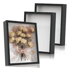 two black framed pictures with roses in them