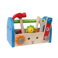 Hape Fix It Kid's Wooden Tool Box and Accessory Play Set Hape-Toy-Market Hape Toys, Wooden Tool Boxes, Tool Bench, Wooden Playset, Toy Tools, Construction Toy, Construction Tools, Play Set, Toddler Preschool