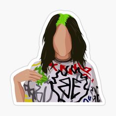 a girl with green hair and tattoos on her face sticker is shown in front of a white background