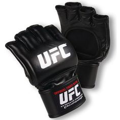 a pair of black boxing gloves with white lettering on the front and back of each glove