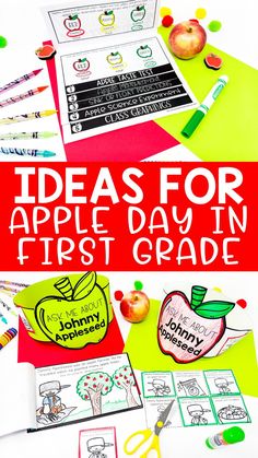 an apple day in first grade activity with the text, ideas for apple day in first grade