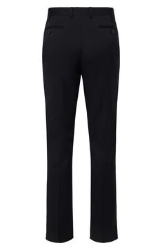 Dress to impress in these polished and practical trousers tailored from wrinkle-resistant performance fabric. 32" inseam; 15.75" leg opening; 10.125" rise (size 32x32) Zip fly with hook-and-bar closure Jetted pockets Lined Polyester/rayon blend with 2% spandex
 Dry clean Imported Tailored Elastane Work Pants, Business Straight Leg Elastane Pants, Workwear Slim Fit Elastane Chinos, Slim Fit Elastane Chinos For Work, Workwear Bottoms With Belt Loops And 4-way Stretch, Straight Leg Dress Pants With 4-way Stretch For Work, Straight Leg Work Pants With 4-way Stretch, Straight Work Pants With 4-way Stretch, Stretch Dress Pants For Work With Straight Hem