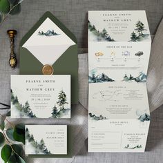 the wedding stationery was done in watercolor and gold