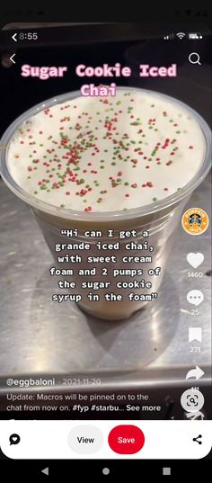 an app showing how to make sugar cookie iced chai