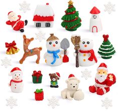 a collection of christmas figurines and ornaments