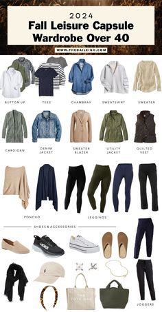 Fall 2024 Leisure Wardrobe Capsule for Women Over 40 — THE DAILEIGH Wardrobe Over 50, White Jeans Summer, Color Wardrobe, Mode Ab 50, Creating Outfits, Fall Workwear, Lifestyle Board, Mom Wardrobe, Minimalist Closet