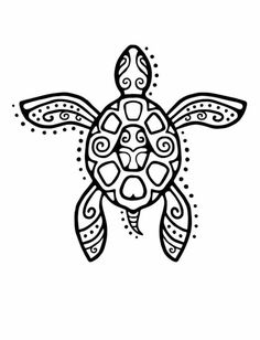 a black and white drawing of a turtle with intricate designs on it's shell