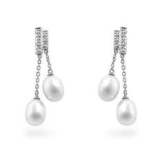 Pearl Diamond Dangles - Das Juwel Buy Pearls, Diamond Dangle Earrings, Diamond Chain, Diamond Drops, Pearl Diamond, Gorgeous Earrings, Silver Pearls, Gold Pearl, Base Metal