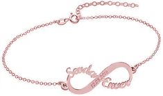 This Personalized Infinity Name Bracelet is one of the most special and personal pieces of jewelry you can own or give as a gift. This beautiful, delicate infinity bracelet is not just a fashion statement. It's also the perfect gift for any woman in your life-or yourself! FEATURES You can add up to 2 names Tarnish-resistant rhodium plating Color: Gold, Rose Gold, Silver Metals Type: Stainless Steel Chain Type: Link Chain Clasp Type: Lobster Personalized Chain Bracelet For Wedding On Mother's Day, Personalized Infinity Rose Gold Jewelry, Personalized Rose Gold Infinity Jewelry, Elegant Adjustable Name Bracelet For Valentine's Day, Personalized Rose Gold Bracelets For Mother's Day, Elegant Name Bracelet For Bridesmaid Gift, Personalized Elegant Name Bracelet For Valentine's Day, Elegant Personalized Name Bracelet For Valentine's Day, Personalized Rose Gold Bracelets For Wedding