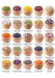 an assortment of beans in wooden bowls on a white background - csp389816