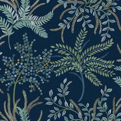 TJ40412 Bedgebury Black Blue Leaf Wallpaper Whimsical Wallpaper Dining Room, Navy And Aqua Wallpaper, Navy Powder Room Wallpaper, Navy Pattern Wallpaper, Navy And Green Wallpaper, Botanical Wallpaper Living Room, Small Bathroom Dark Wallpaper, Blue Powder Room Wallpaper, Botanical Wallpaper Bathroom