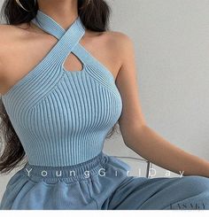 Lasaky - Seductive Cross Halter Hollow Out Short Knitted Crop Top Halter Neck Crop Top, Vest Crop Top, Womens Halter Tops, Off Shoulder Crop Top, Mini Robes, Women Halter, Halter Tops, Maxi Robes, Cropped Tops