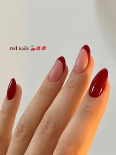 Looking for a way to elevate your manicure? Look no further than these stunning red French tip nails! Prepare to be dazzled! Red Minimal Nails, Red Nails Ideas Almond, Hello Nails, Blush Nails, Red Nail