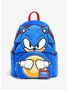 Loungefly Sonic the Hedgehog Figural Blue Backpack | BoxLunch Game Sonic, Hogwarts Crest, Mini Mochila, Embroidered Face, Blue Hedgehog, Loungefly Bag, Plush Backpack, Golden Ring, Naha