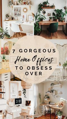 a collage of photos with the words, gorgeous home offices to obses over