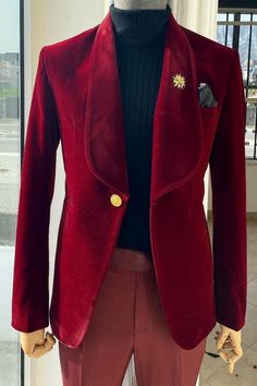 Button:Single BreastedOccasion:Prom, Wedding, BusinessNeckline:Shawl LapelMaterial:VelvetPattern:SolidPiece:2 PiecePocket:No FlapIf you want custom made size, please check our how to measure photo Velvet Prom Suit, Suede Suit, Dapper Mens Fashion, Velvet Wedding