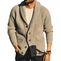 Autumn Knitwear, Mens Cardigan Sweater, Retro Sweater, Shawl Collar Cardigan, Polo Long Sleeve, Sweater Men, Long Sleeve Knit Sweaters, Casual Cardigans, Mens Cardigan