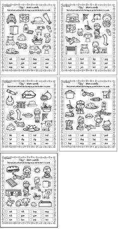 four worksheets with pictures of different objects and words in the form of numbers