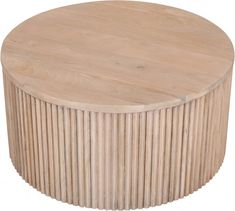 a round wooden table that is made out of wood