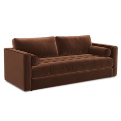 a brown couch sitting on top of a white floor